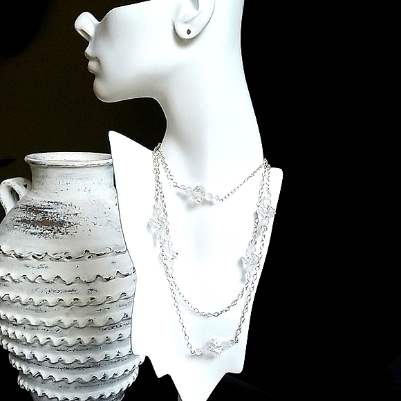 Vintage .925 Sterling Silver Faceted Crystal Long Beaded Necklace - Picture 4 of 16